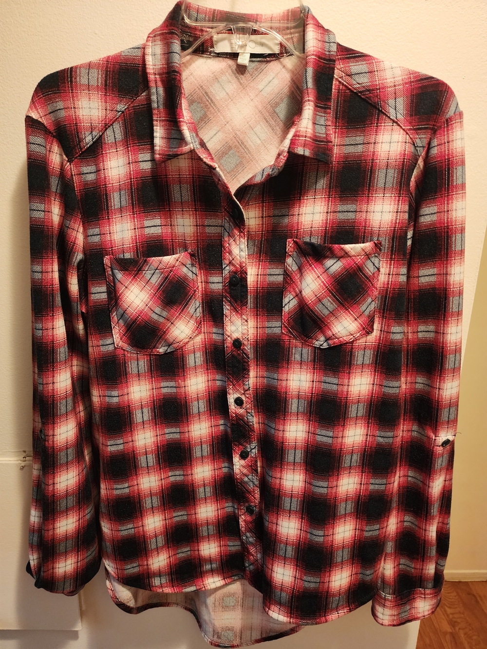 Men's Red and Black Plaid Button-Up Shirt
